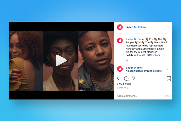 Tinder promotes their employer branding on Instagram
