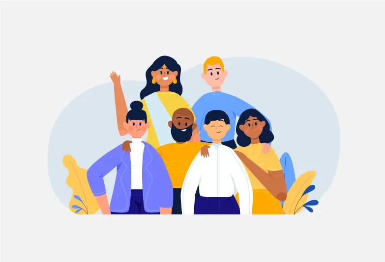 Group of people standing together in an animated image